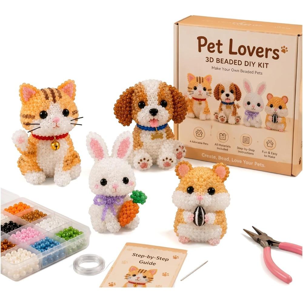 Tiny 3D Beaded Animal DIY Kit, Petite 3D Beaded Animal Craft Kit, 2026 New Cute Beaded Animal Kit with Colorful Beads and Instructions for Teens белый