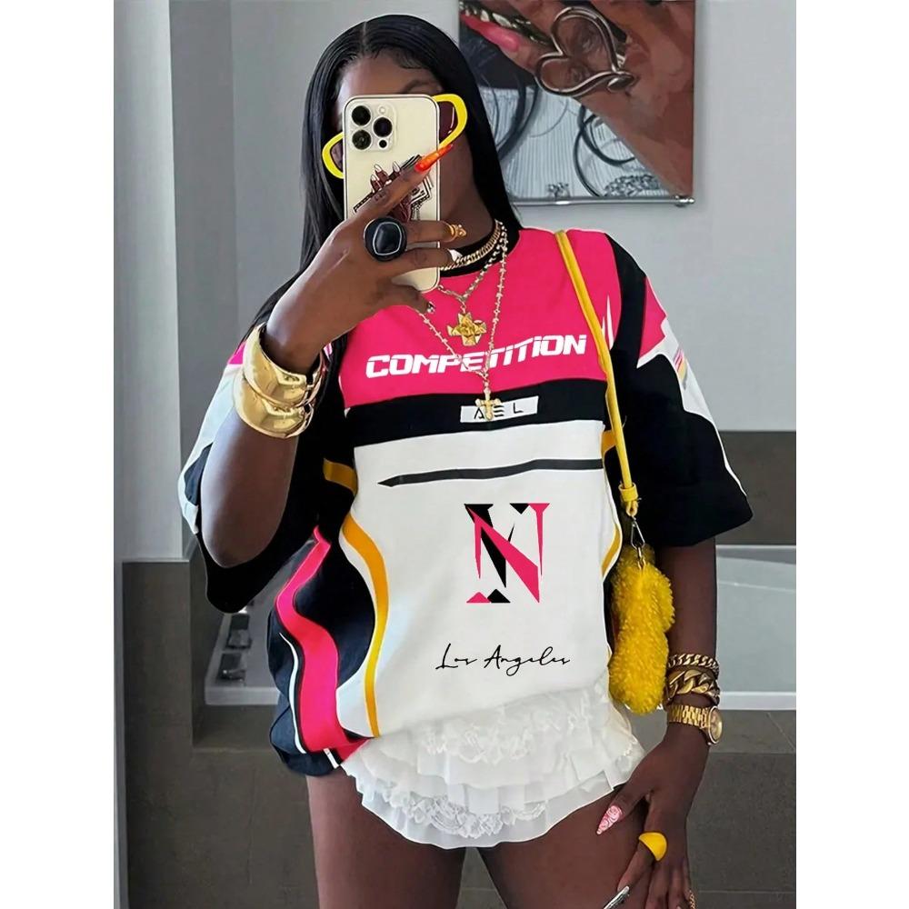 2026 Neues Damen Neues Renn-T-Shirt Street Hip-Hop Oversized Atmungsaktiv Schnelltrocknend Trikot Motorradmode Vielseitiges Hemd