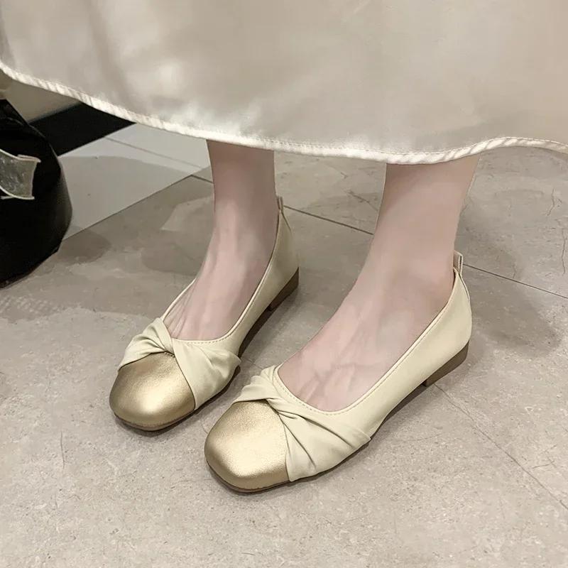 New Women Shoes 2024 High Quality Women's Flat Shoes Fashionable Low Heel Women's Shoe Square Toe Shallow Mouth Women's Shoes