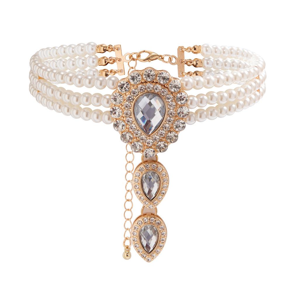 Imitation Pearl Beads Crystal Choker Necklace for Women Collar Wedding Jewelry Accessories