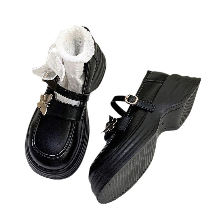 2025 Autumn New Thick Heel Platform Retro College Style Jk Shoes Mary Jane Shoes Milk White Butterfly Small Leather Shoes Women