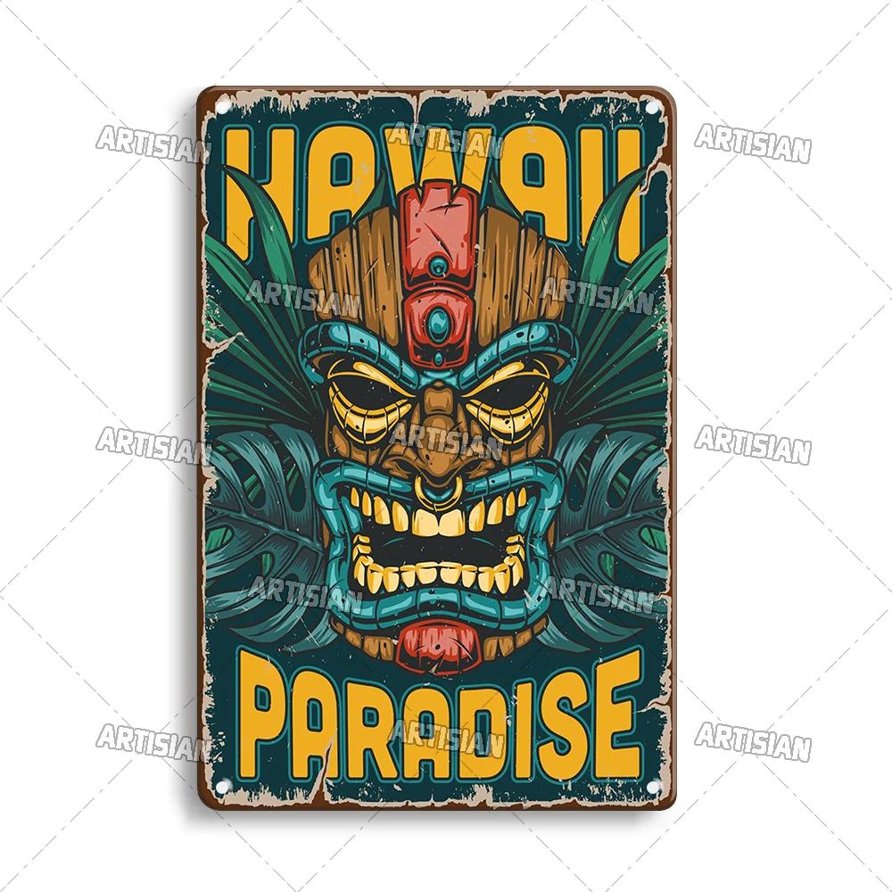 RetroTikiBarSign Retro Tiki Bar Metal Tin Sign - Vintage Hawaii Decorative Plate, Home/Garage/Cafe Wall Plaque