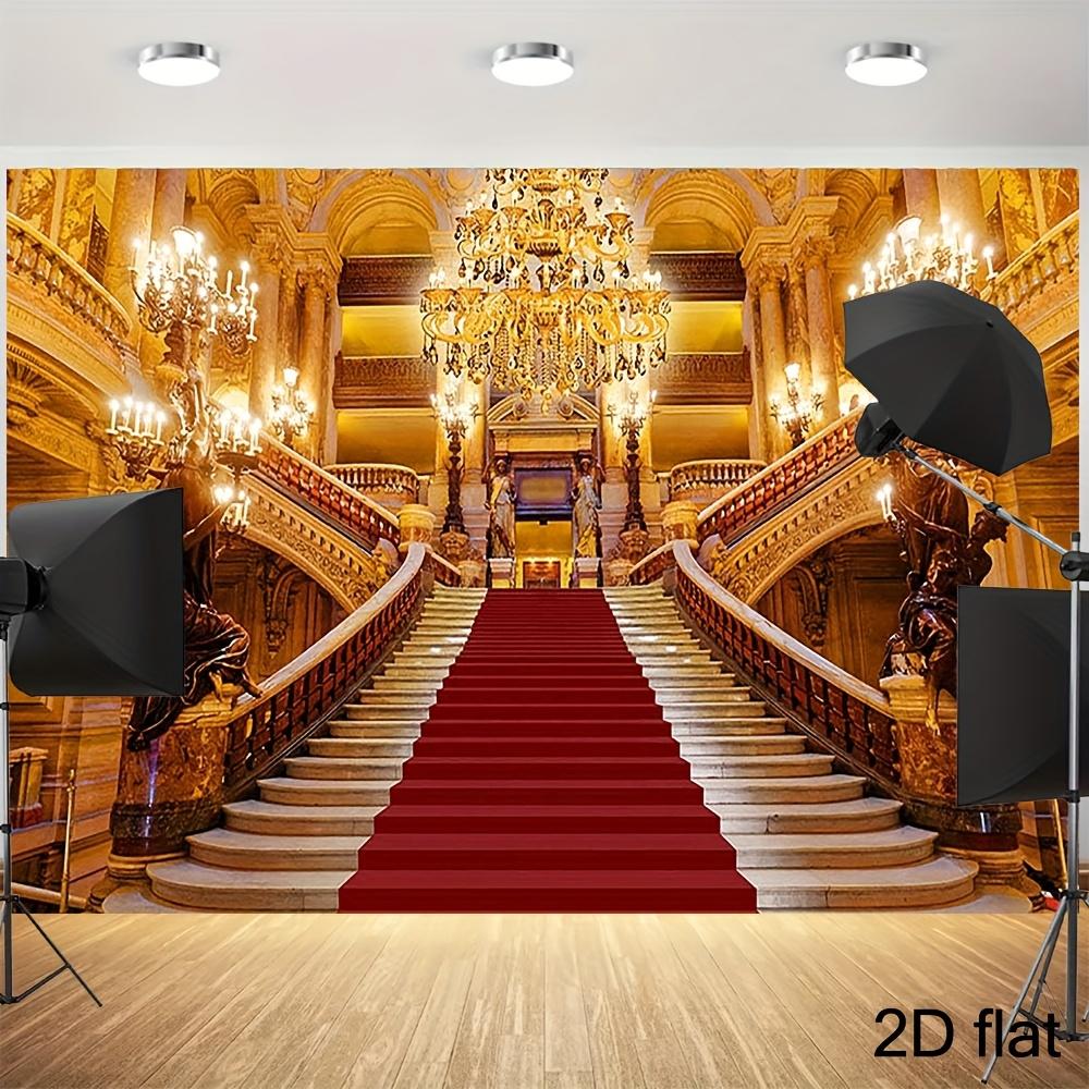 Grand Baroque Staircase Tapestry Wall Hanging Royal Palace Luxury Opera House Red Carpet Art Decor