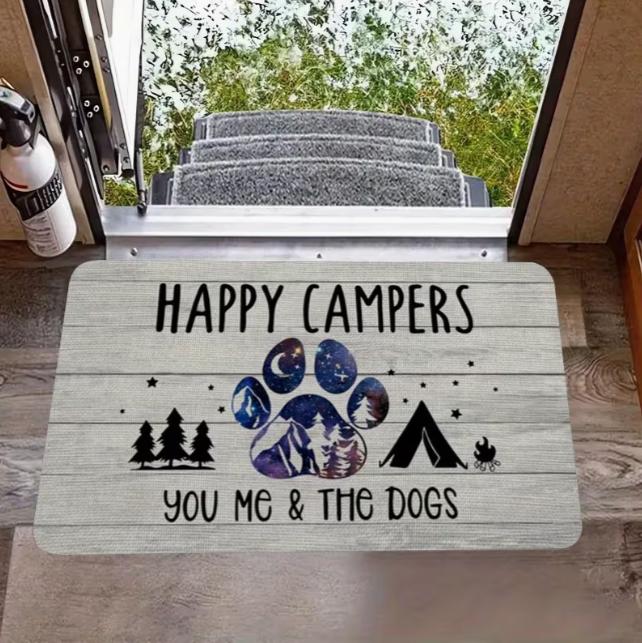 

Camping Mat Welcome To Our Happy Camping Site Design with Floral Pine Trees and Multifunctional Polyester Mat Style Decoration 40cm x 60cm