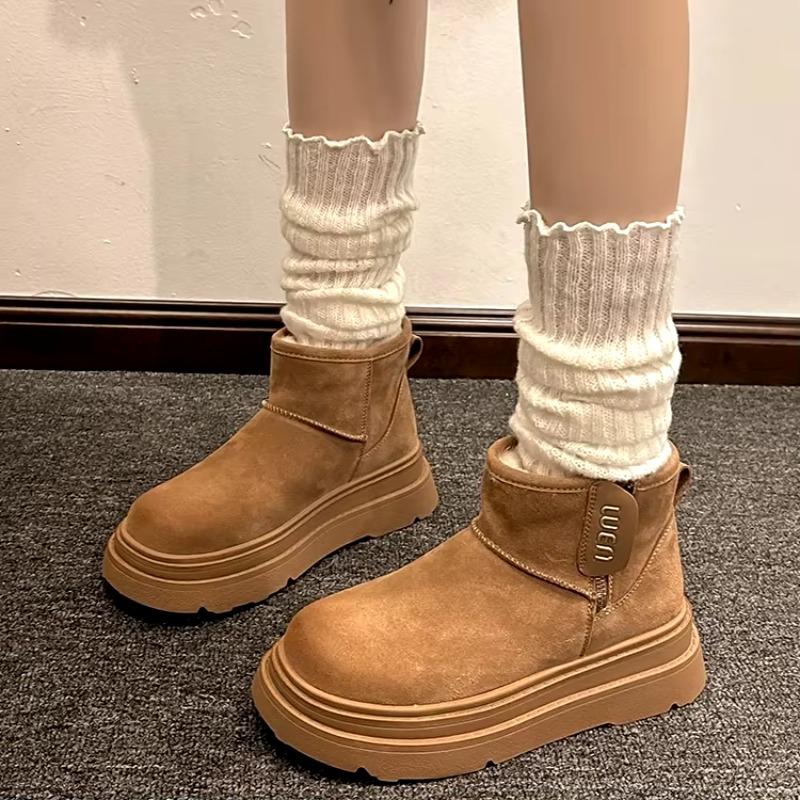 Platform Ankle Snow Boots Women Suede Flats Fur Cotton Shoes Brand Winter Plush Warm Shoes Woman 2025 Trend Fad Cozy Botas Mujer