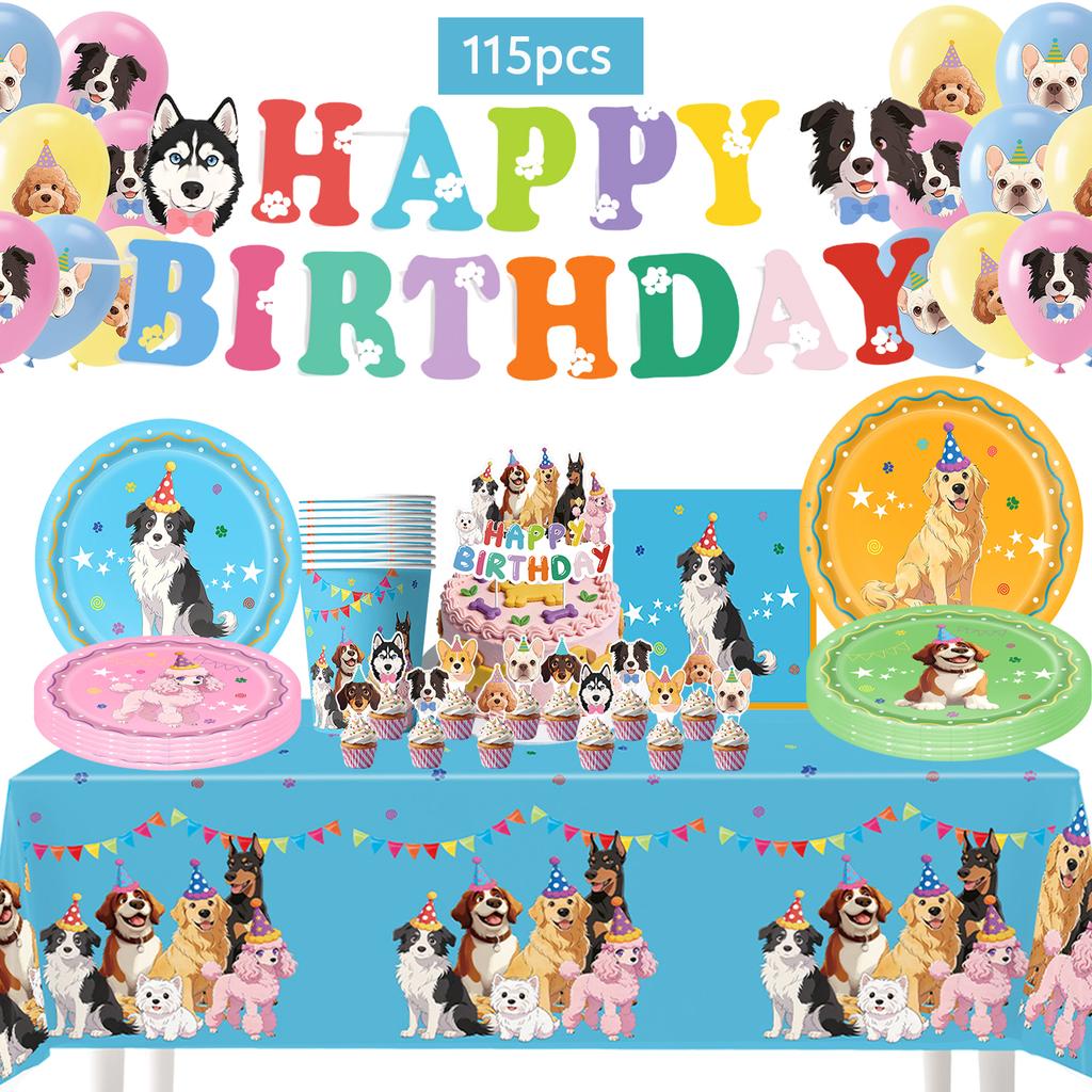 Cartoon Puppy Dog Birthday Party Decorations Supplie Celebration Party Disposable Banner Tablecloth Cup Plate Baby Shower Set