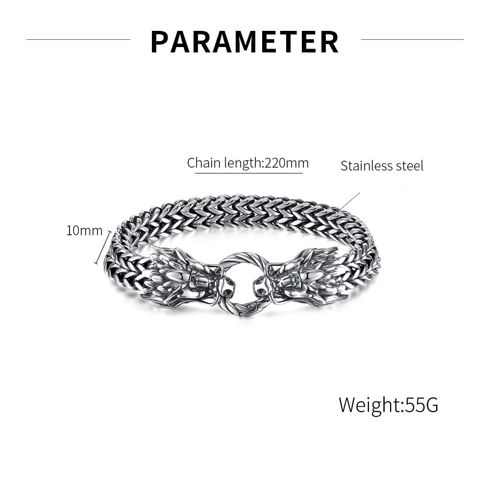 Silver Dragon Animal Motif Dragon Ring Dragon Bracelet Double Layer Chain Stainless Steel Hypoallergenic Halloween Anniversary Gift Accessory Su