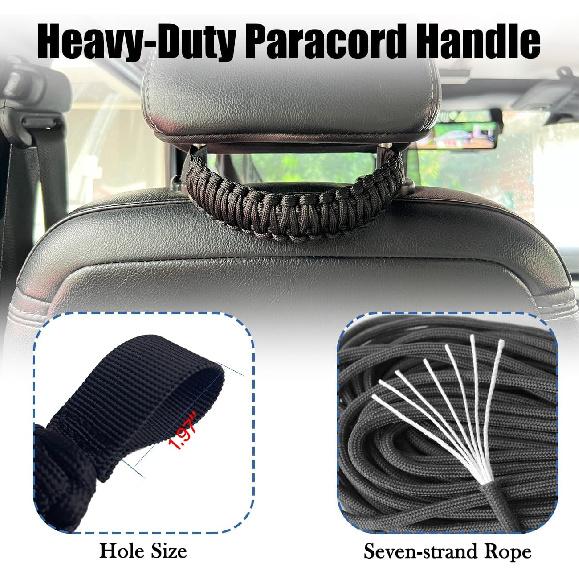 Paracord Headrest Grab Handles for Jeep Tacoma Bronco,Heavy-Duty Back Seat Grab Handles (Black)
