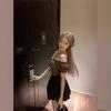 Spice Girl < Unk > Wind Short-sleeved T-shirt Summer New French Retro Fungus Edge Slim and Thin Short Sexy Ins Top