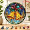 2D Flat, 2D Flat Acrylic Jigsaw Puzzle Suncatcher, 83pcs, Christmas Church Holly Double Golden Bell Themed Suncatcher Puzzle, Home and Garden Decorati