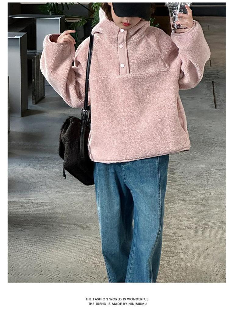 Girls' 2025 Korean Style Fuzzy Hooded Sweater - Autumn/Winter Warm, Loose Pullover