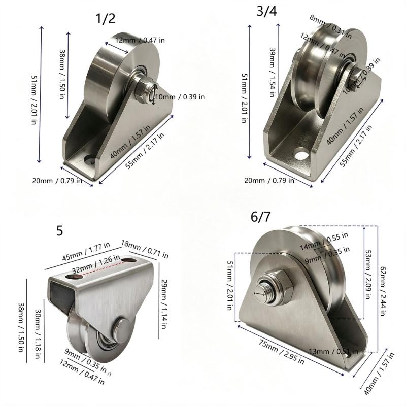 Guide Pulley Wheel Assembly with Two-Hole Mount for Window Roller Repair Door Track Hardware and Guided Motion Support