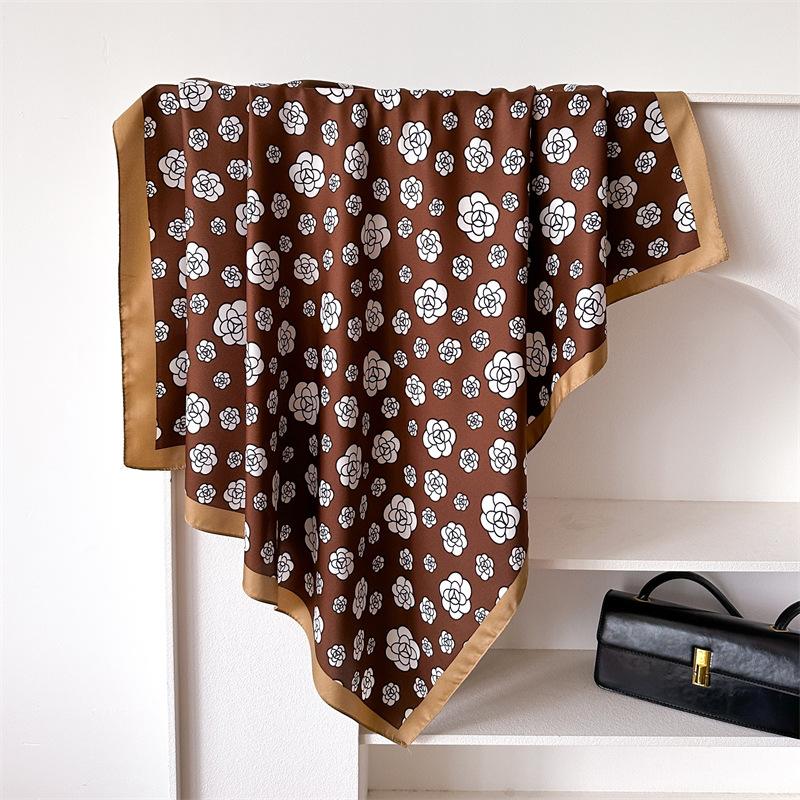 New Fashion 90cm Printed Large Square Scarf Women Spring and Autumn Scarves Twill Silk Headscarf Shawl Female HIjab Luxury