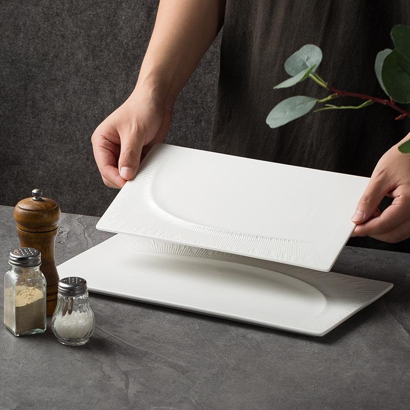 Ceramic Cake Flat White Rectangular Plate Sushi Plate Baking Tableware Creative Steak Plate Restaurant Commercial Plate