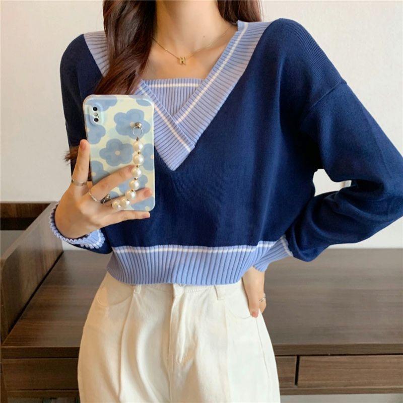 Elegant Knitted V Neck Pullover Sweater Women's Autumn and Winter Fashion Loose Outer Bottoming Shirt 2025 New Casual Simple Short Tops Clothing