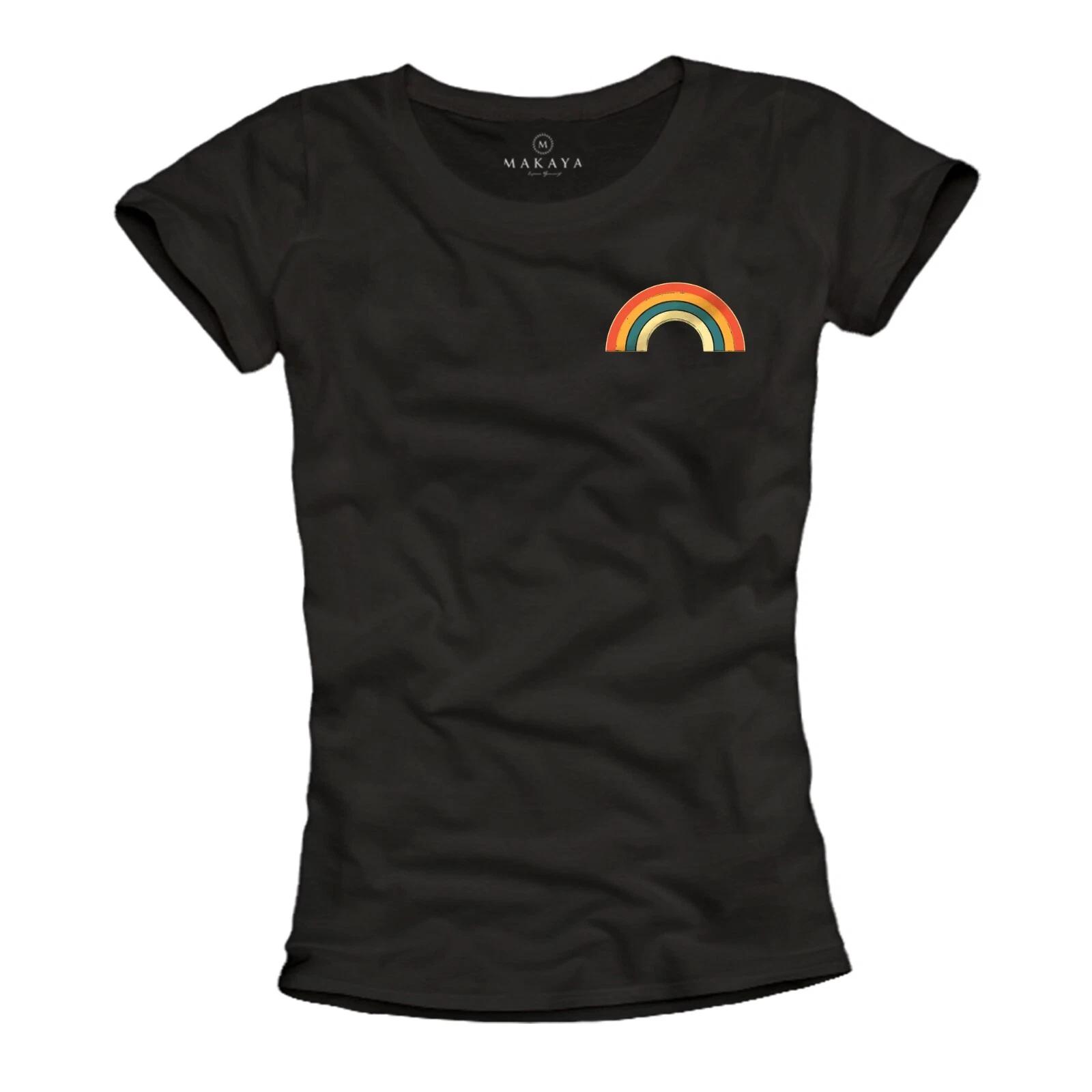 Rainbow T Shirt Womens Statement Top Pride Summer Motif Vintage Rainbow- 3XL