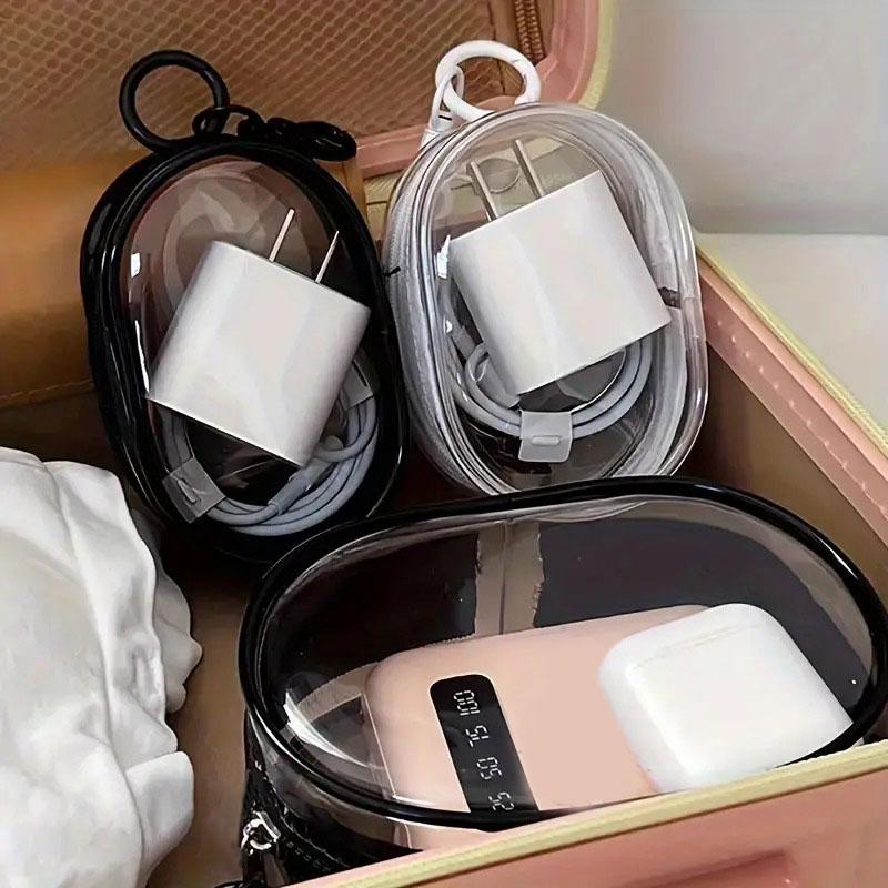 1PC Transparent Portable Mini Clear Zipper Storage Bag With Keychain Loop Earphone And Charger Case