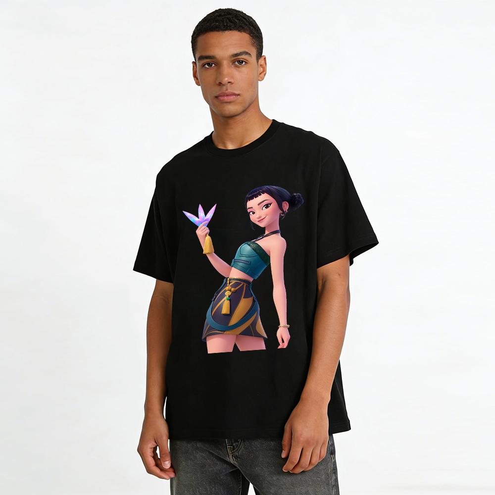 Cyber Style Chinese Girl Print T-Shirt Trendy Casual Short Sleeve Top For Daily Wear Pure cotton T-shirt