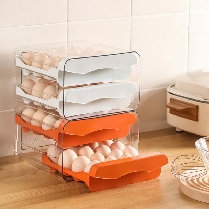 Refrigerator Egg Storage Organizer Egg Holder for Fridger 2-Layer Drawer Type Stackable Storage Bins Clear Plastic Egg Holder