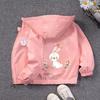 Girls' Pink Cartoon Rabbit Print Hooded Windbreaker Jacket, Ages 1-6