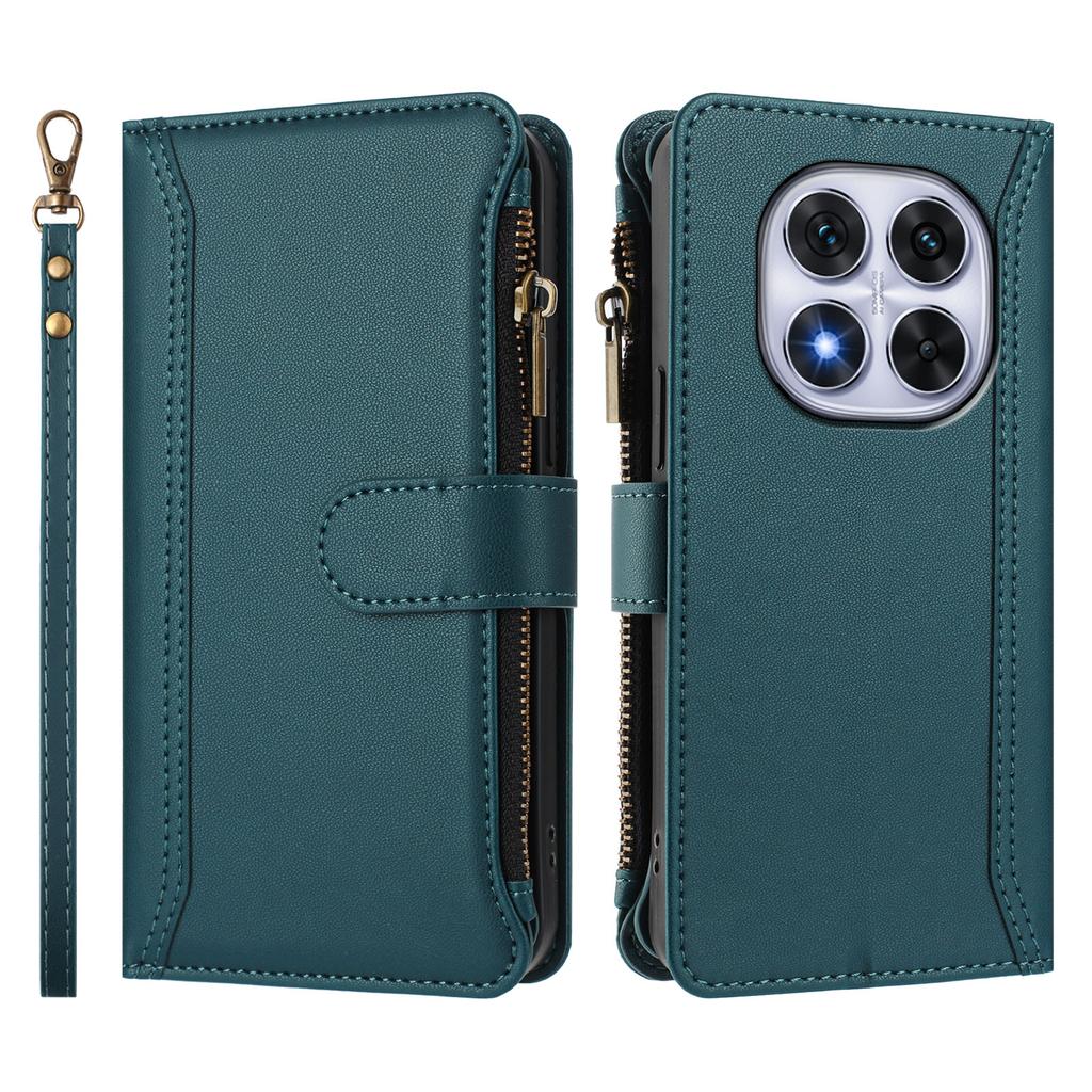 For Xiaomi Redmi Note 14 Pro 4G Leather Case 9 Card Slots Zipper Wallet Stand Phone Cover with Wrist Strap
