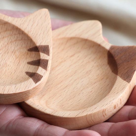 Exquisite Sauce Dish Comfortable Touch Wooden Cartoon Cat Shaped Dipping Bowl Desktop