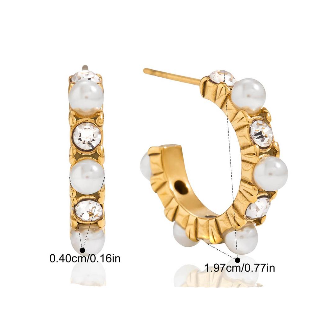 Yori White Cubic Zirconia Imitation Pearl C Hoop Stud Earrings Waterproof Trendy High Quality Daily Jewelry Gift Bijoux