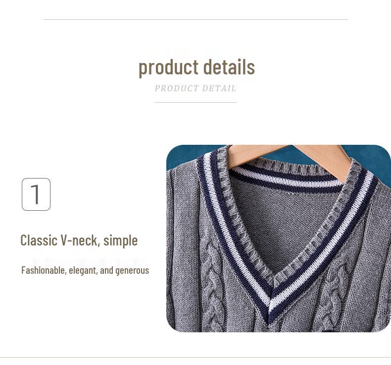 Strikket ermeløs vest for barn: Vår & Høst College-stil Skoleuniform