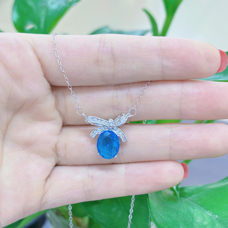 

Доступное по цене роскошное модное ожерелье-бантик из стерлингового серебра S925 с синим цирконием для женщин 925