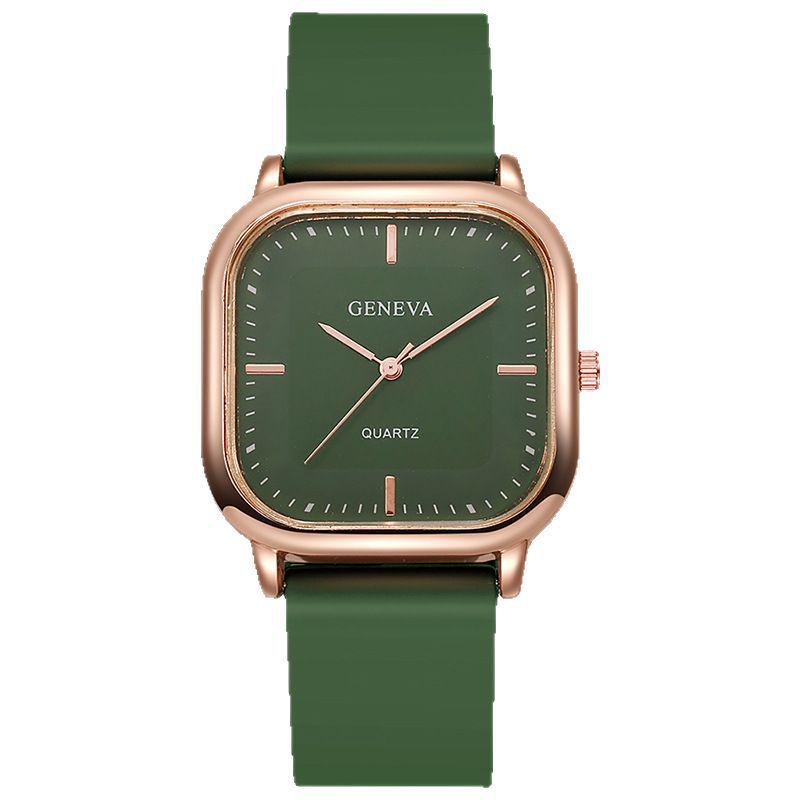 Rose Gold Silicone Strap Square Quartz Watch for Women and Students