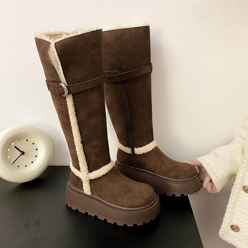 

Women s Two Wear Belt Buckle Large Size Soft Sole Winter Warm Fur One Snow Boots Padded Lined Ankle Boots Non-Slip Hiking Casual Sports Cotton Boots 35 коричневый