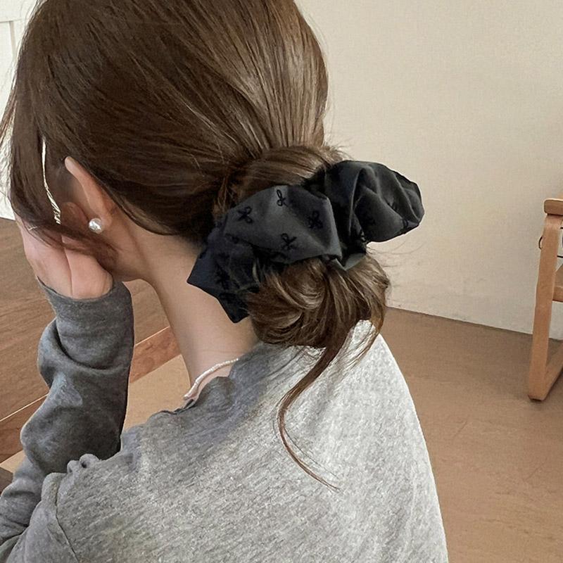 Y2K Elegant Print Bow Heart Polka Dot Hair Ties Rope Women Large Size Scrunchies Grey Black Hairband Ponytail Holder Headwear