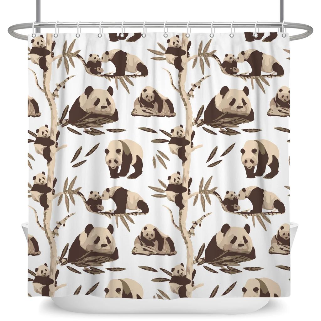 Animal Panda Cartoon Funny Shower Curtains Waterproof Polyester Green Bamboo Plants Printing Shower Curtain for Bathroom Decor