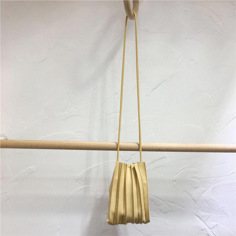 Japanese & Korean Style Soft Leather Ruffled One-Shoulder Mini Phone Bag - Casual, Stylish, Crossbody, Small Bag