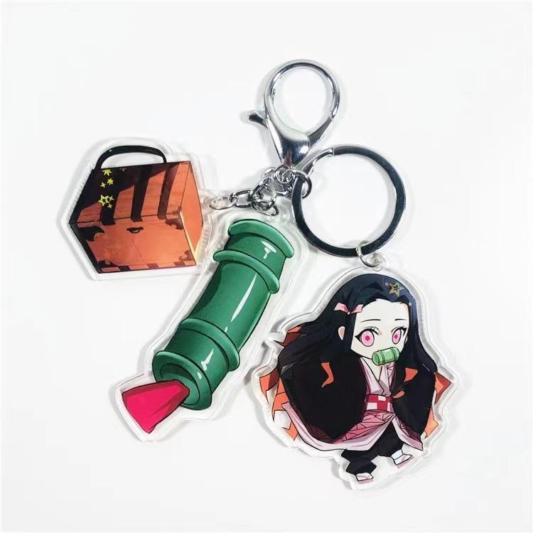 Demon Slayer Keychain Acrylic Charm with Sword Tanjiro Zenitsu Nezuko Anime Cosplay Accessories