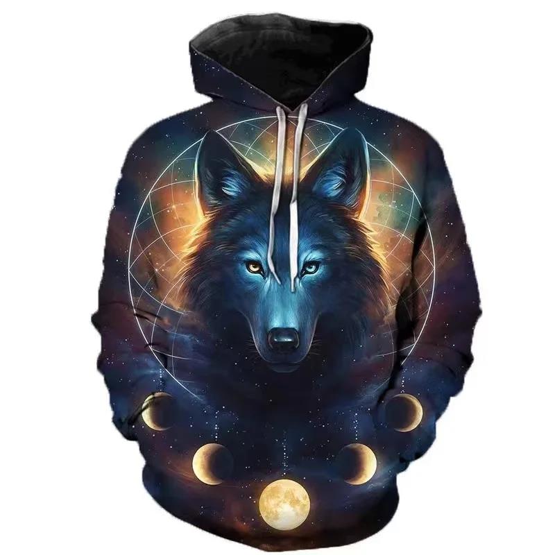 Mode Neu Liebhaber Wolf Herren Hoodie 3D Muster Locker Herbst Sweatshirt Straße Lustige Marke