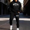 Mens Hooded Sweatshirt Tracksuit 2 Piece Set Letter Print Casual Warm Sportswear