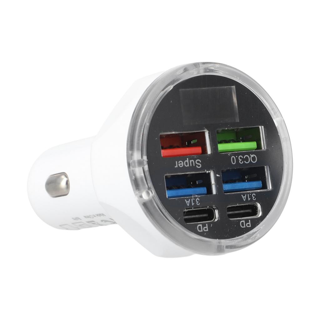 6 Ports USB Car Phone Charger LED Digital Display PD 12V/24V For QC3.0 Fast Charger For Phones Bluetooth-compatible Devices