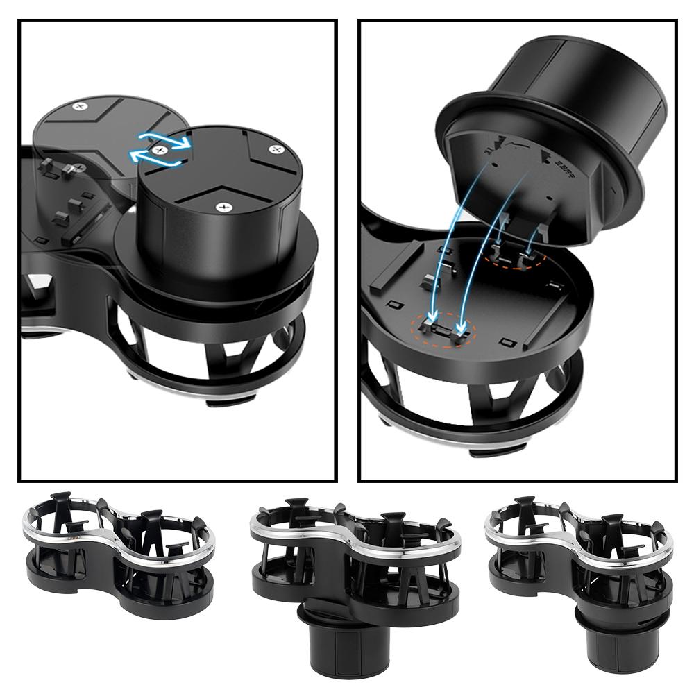 Car Cup Holder 2 in 1 Double Hole Water Bottle Car Cup Holder Universal Cup Holder with Adjustable Base Plastic Fits Most Soda