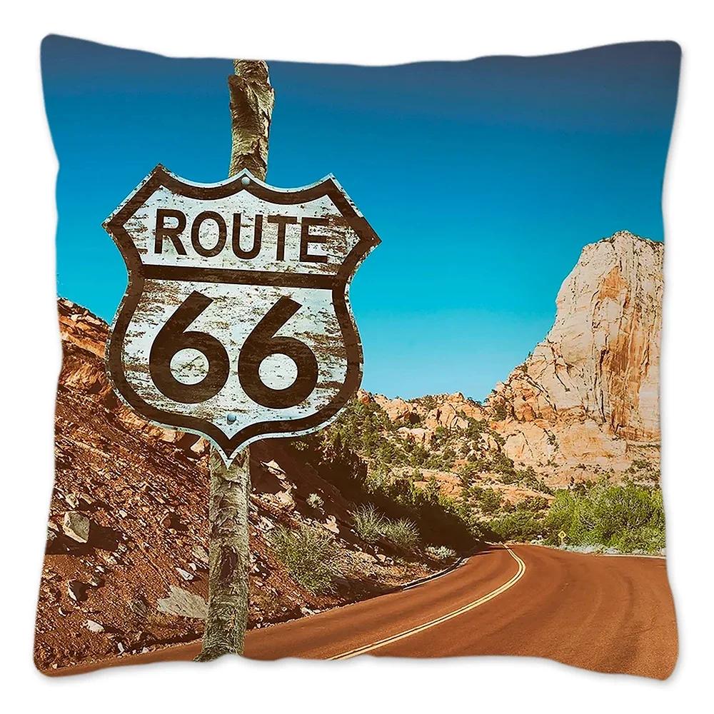 

Наволочка Route 66 Retro, украшение для дома, полиэстер, наволочка для дивана, наволочка для автомобиля, натуральный пейзаж, Funda Cojin 45x45cm