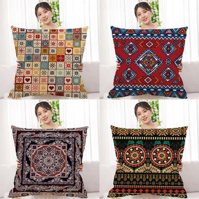 Double-sided Bohemian Print Ethnic Style Pillow Cover Sofa Living Room Cushion Cover Geometric Pillow Square Pillowcase