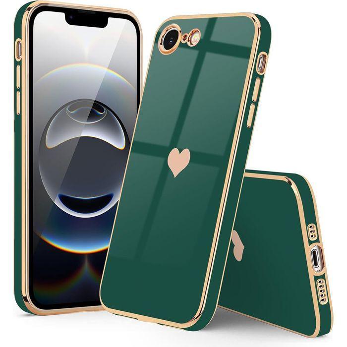 Coque de protection - BOOLING - iPhone 16e - Antichoc - Souple - Motif Cœur Vert Nuit