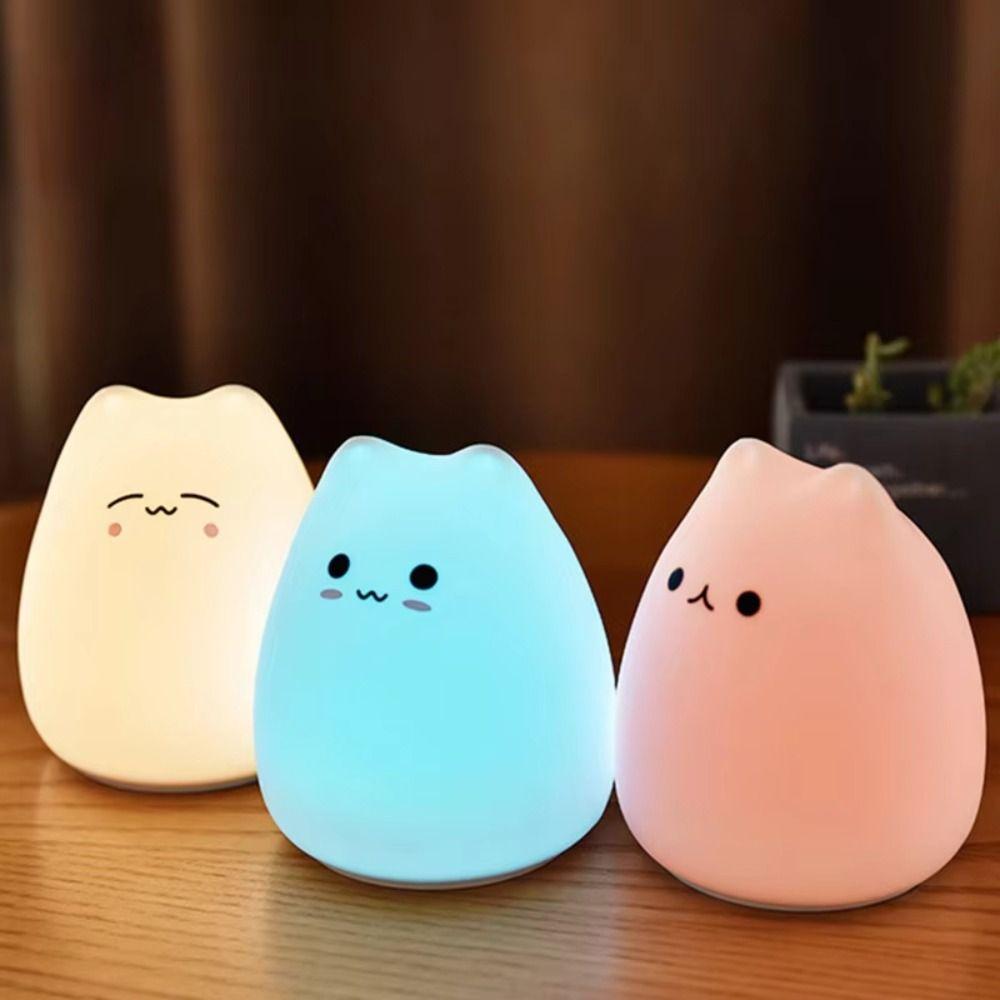 Night Lamp Colorful Cat Silicone Light Animal Cat Indoor Sensor Lamp  Child Holiday Gift