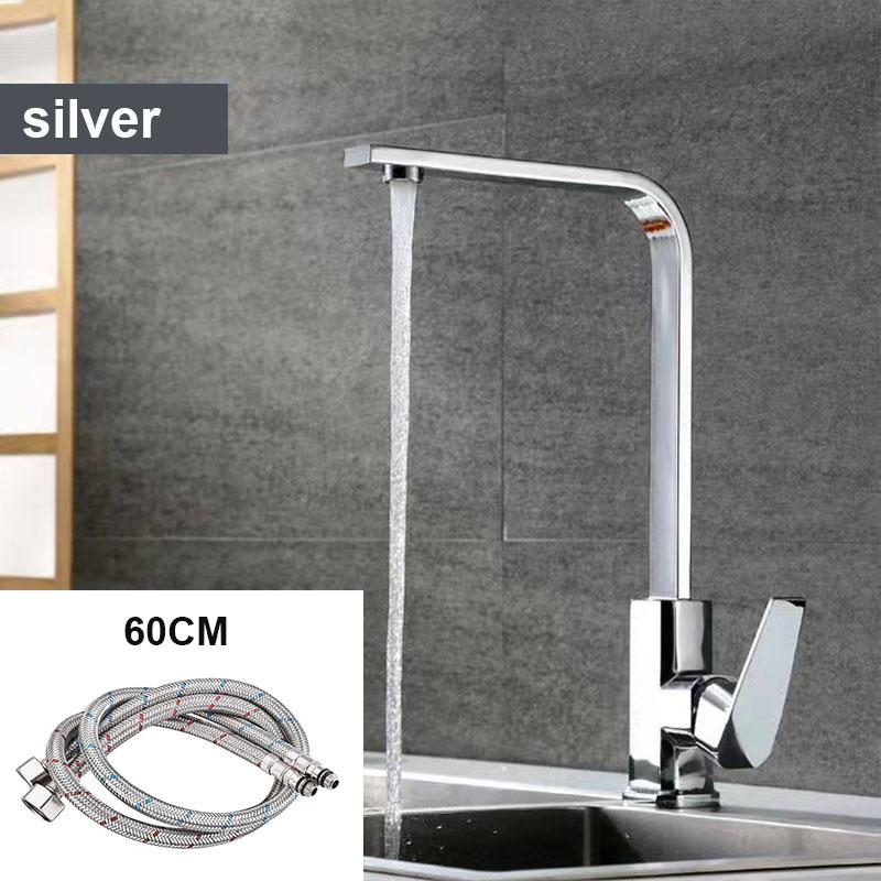 Black/Silver 360° Rotation Copper Alloy Kitchen Sink Hot Cold Taps Kitchen Faucet Deck Mounted Mixer Tap