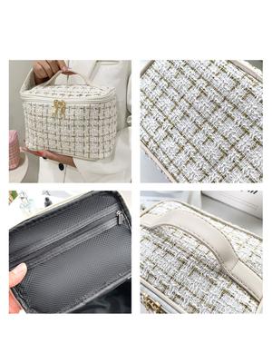 New Korean Style Plaid Portable Small Fragrance Cosmetic Bag Large Capacity Portable Toiletry Storage Bag Makeup Box Travel Wholesale