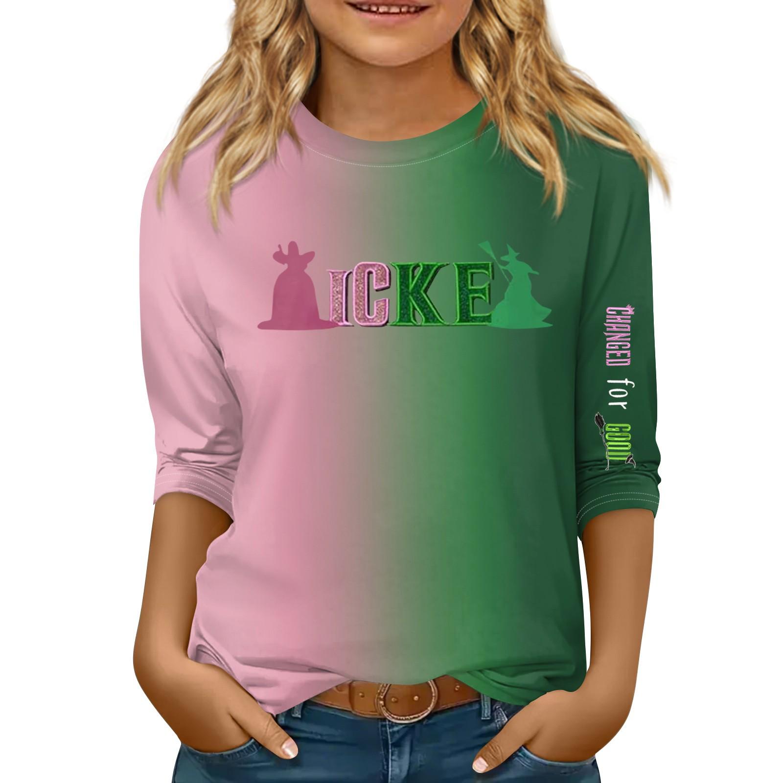 

Детская футболка с рукавом 3/4, повседневная футболка с принтом, круглый вырез, блузка-пуловер 160