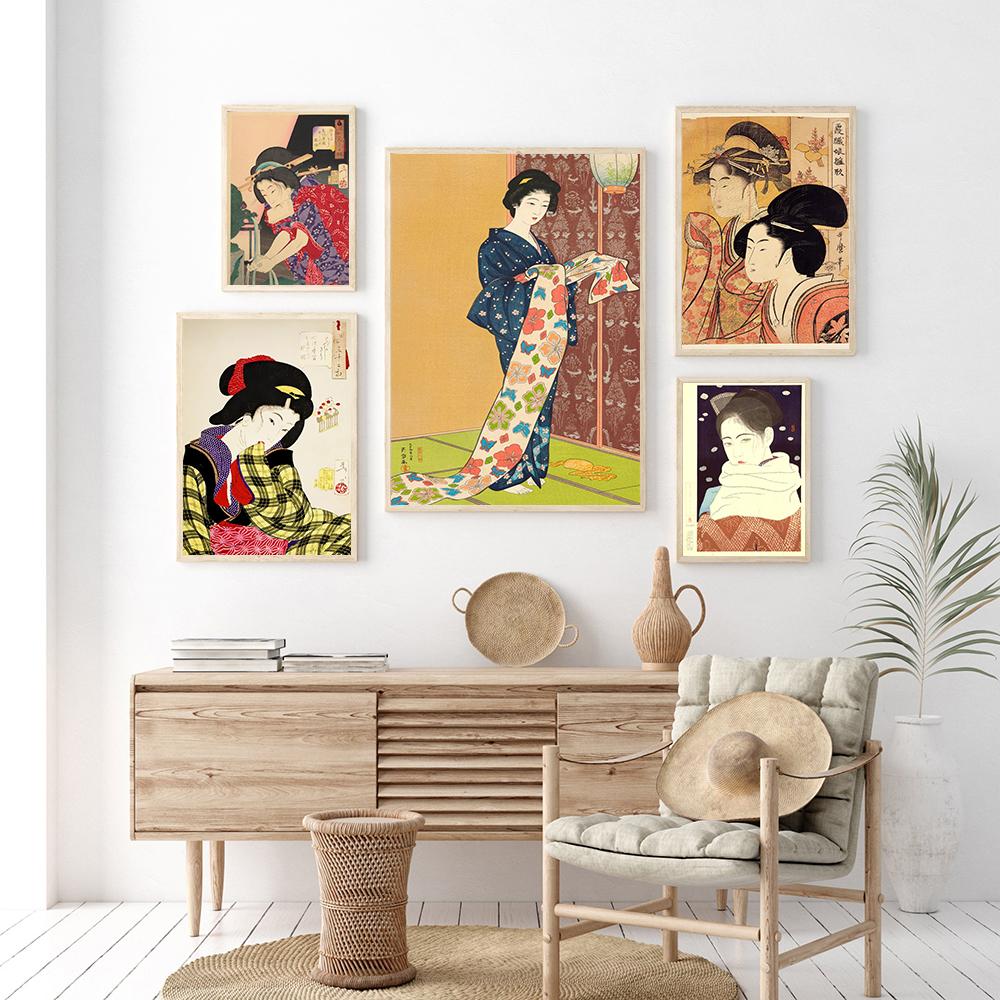 Japan Ukiyo Geisha Wall Art Canvas Painting Vintage Abstract Women Posters And Prints Wall Pictures For Kitchen Room Home Decor
