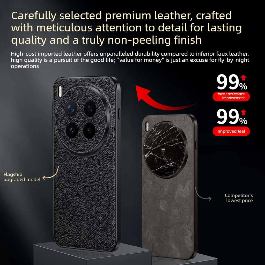 Litchi Pattern Cowhide Leather Slim Phone Case for Vivo X300 Pro X200 X100s X100 Ultra Camera Len Bumper TPU+PC Protective Cover