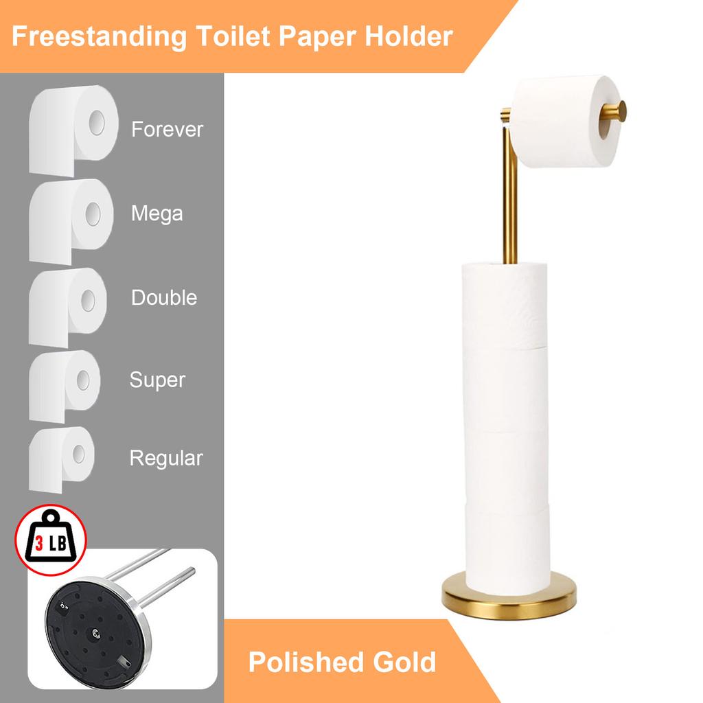 Freestanding Toilet Paper Holder With Storage Heavy Base Stainless Steel Stand Black/Nickel/Gold/Chrome Modern