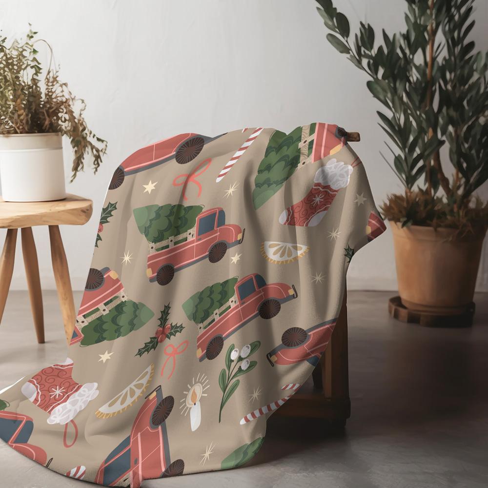 Textilien Unisex Coral Tu Vintage Truck Throw Blanket Christmas Farmhouse Decor Cozy Bedding Rustic Home Decor Gift Holiday Cozy Warm Soft Throw